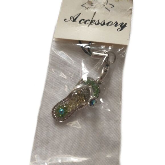Y2K Charm Flip Flop Phone NOS Vtg 90s New Faux Pearl Rhinestones Silver Tone - Picture 3 of 16
